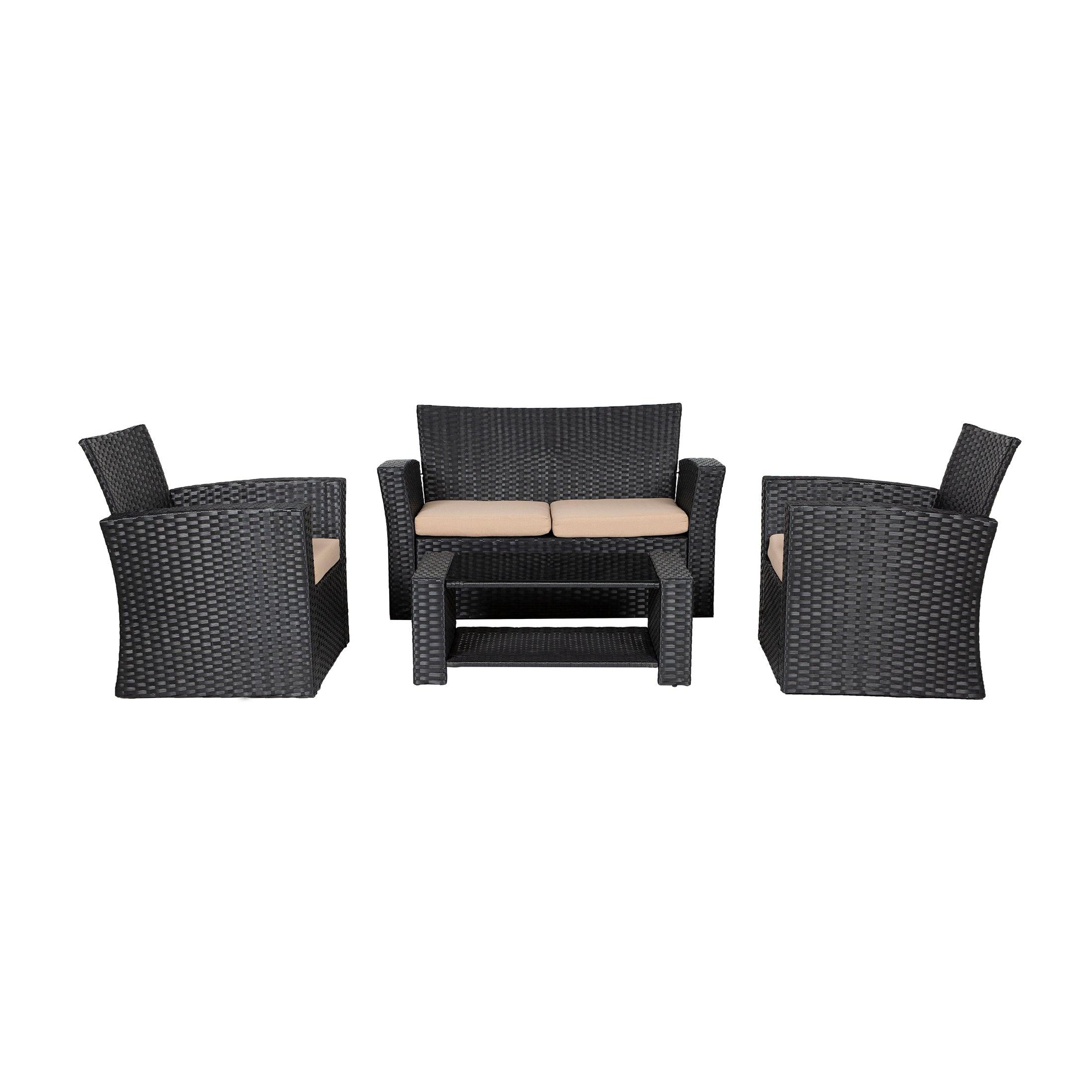 WYNSTON 4-Piece Outdoor Patio Conversation Set with Cushions, Black/Beige