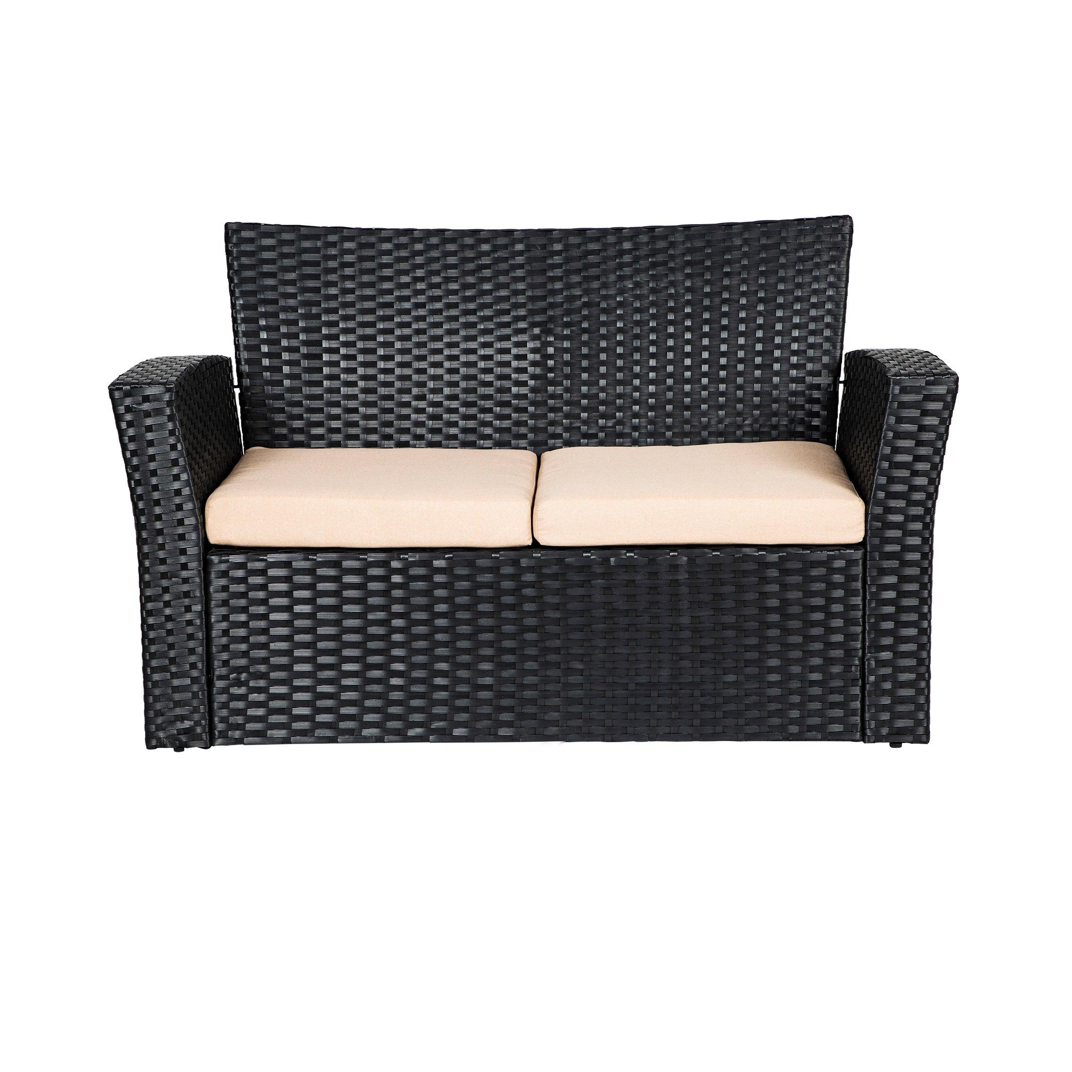 WYNSTON 4-Piece Outdoor Patio Conversation Set with Cushions, Black/Beige
