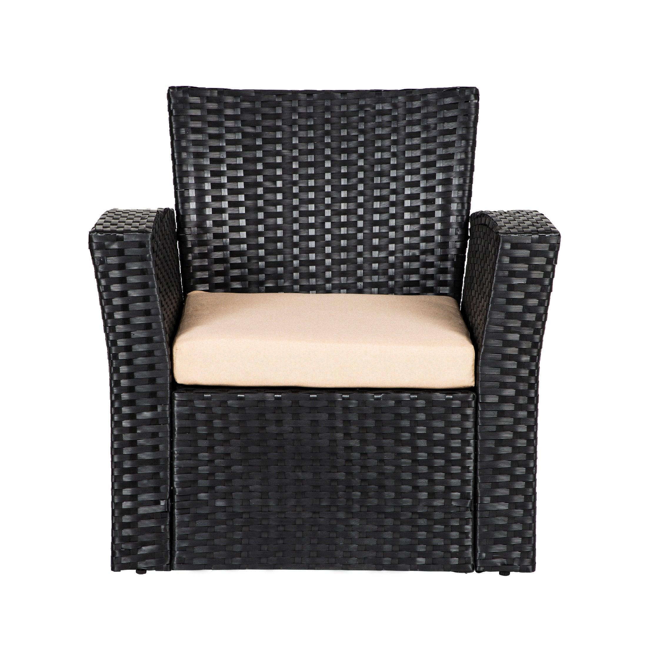 WYNSTON 4-Piece Outdoor Patio Conversation Set with Cushions, Black/Beige