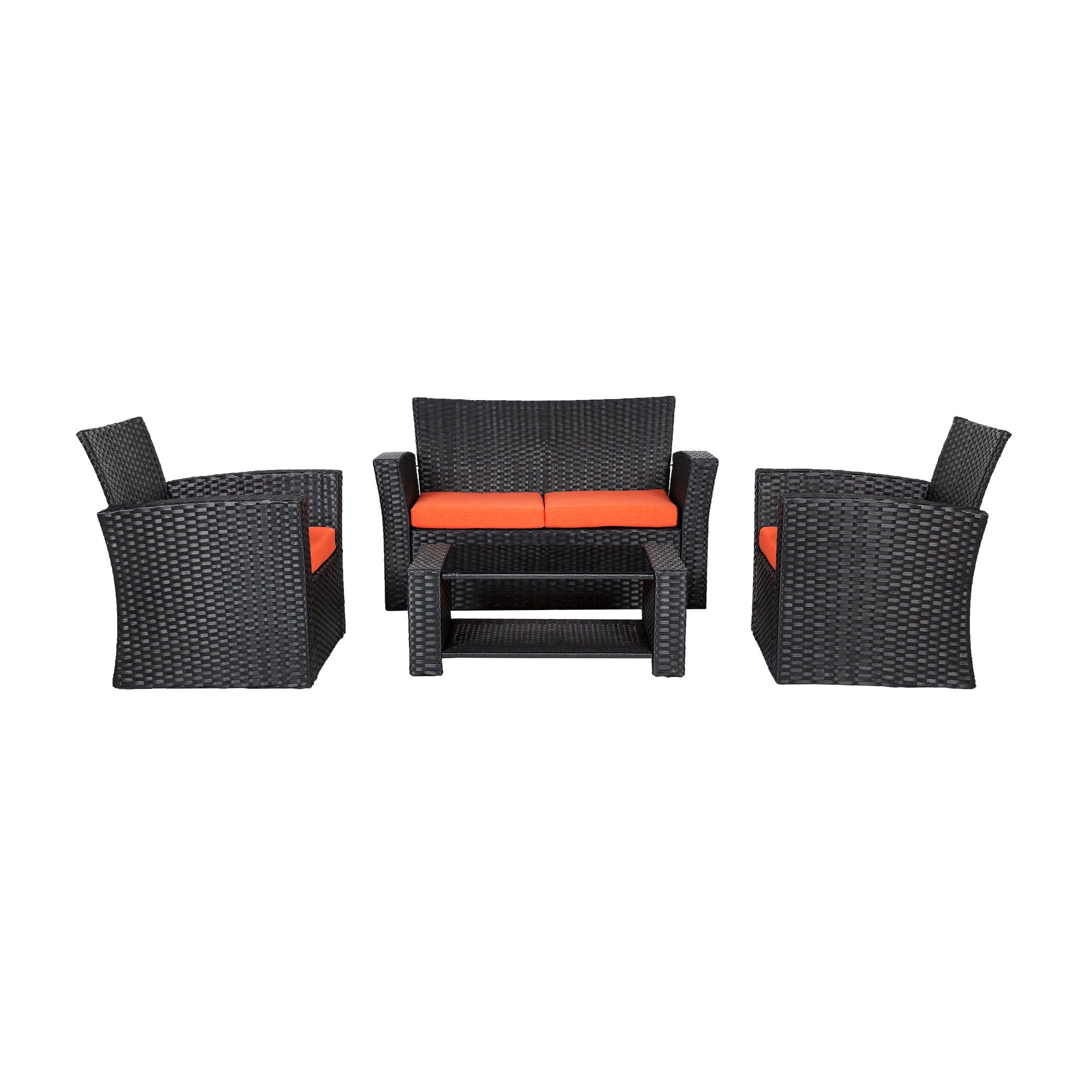 Wynston 4-Piece Outdoor Patio Conversation Set Black PE Rattan Wicker - Costaelm