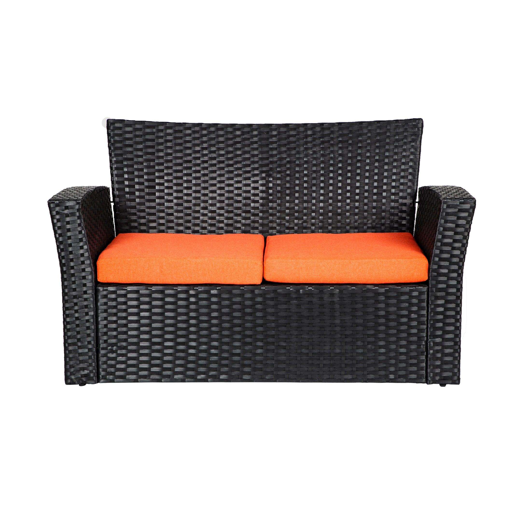 WYNSTON 4-Piece Outdoor Patio Conversation Set with Cushions, Black/Orange