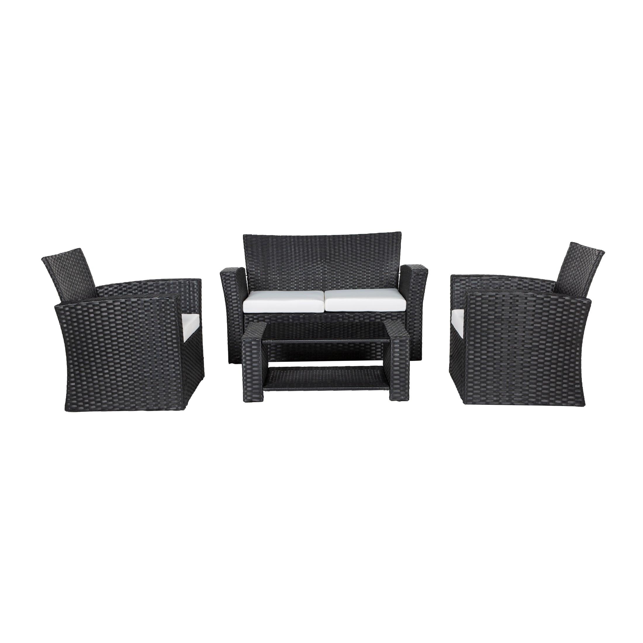 WYNSTON 4-Piece Outdoor Patio Conversation Set with Cushions, Black/White