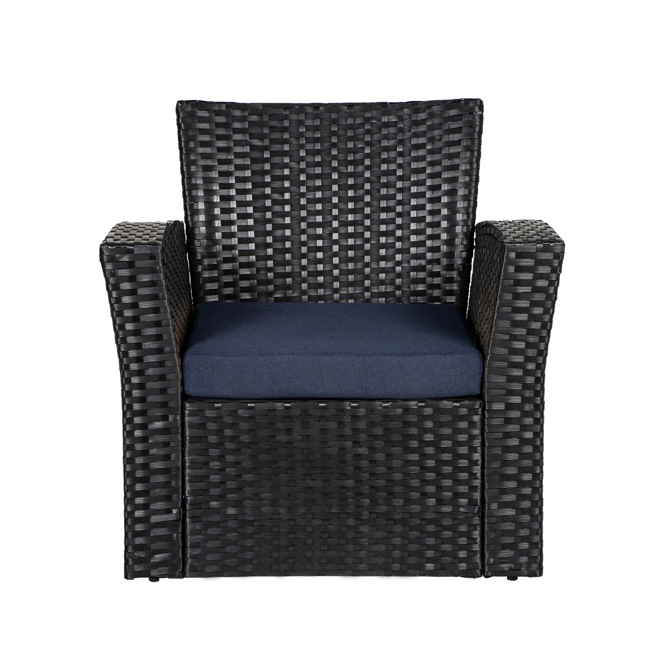 WYNSTON 4-Piece Outdoor Patio Conversation Set with Cushions, Black/Navy Blue
