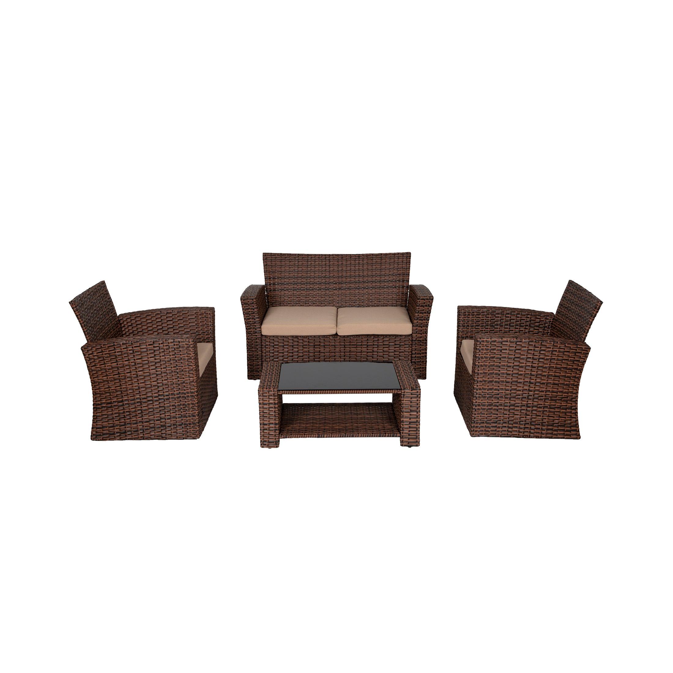 WYNSTON 4-Piece Outdoor Patio Conversation Set with Cushions, Brown/Beige