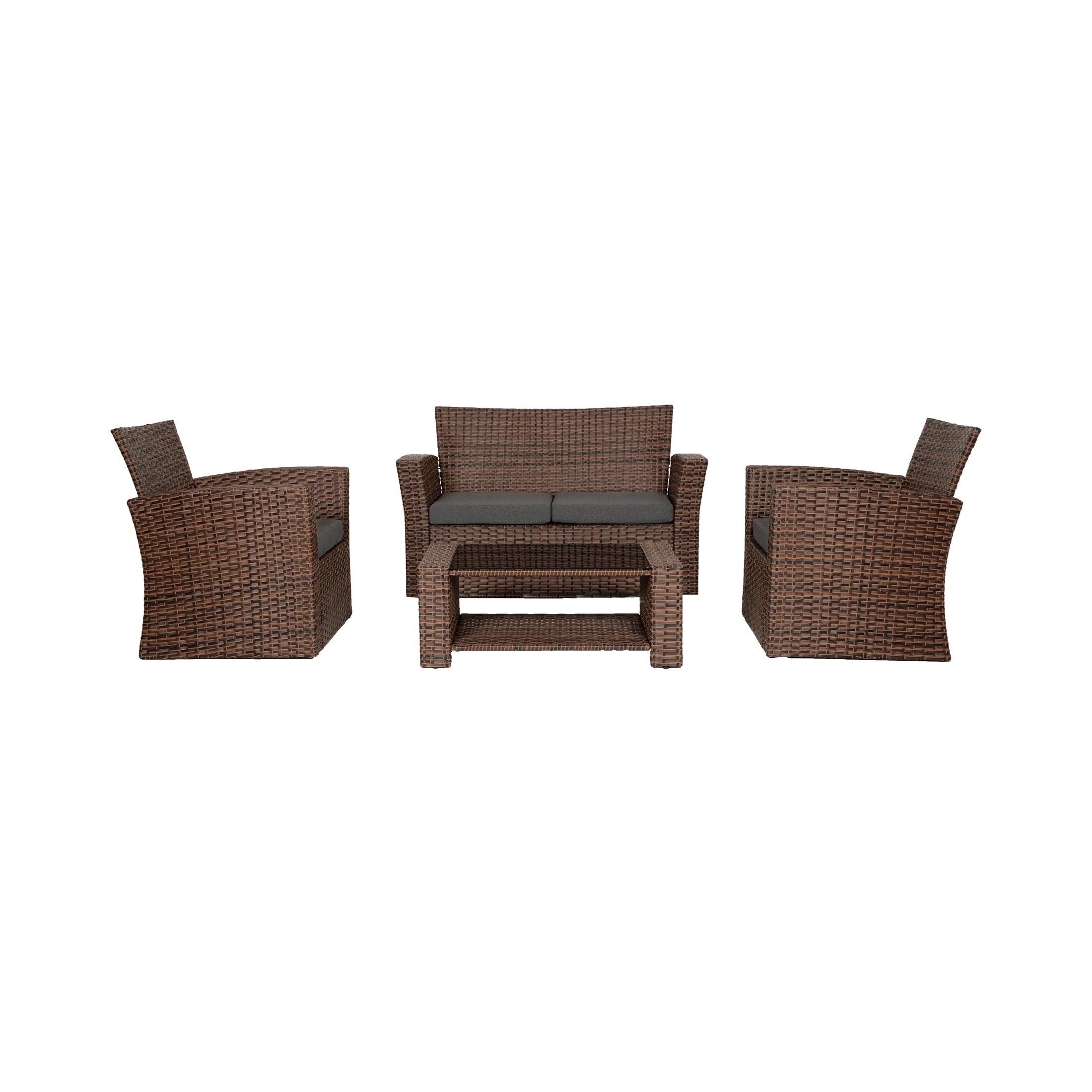 WYNSTON 4-Piece Outdoor Patio Conversation Set with Cushions, Brown/Gray