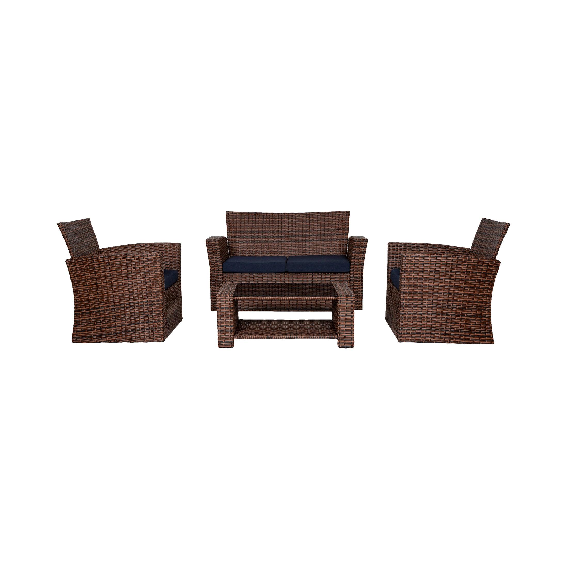 Wynston 4-Piece Outdoor Patio Conversation Set Brown PE Rattan Wicker - Costaelm