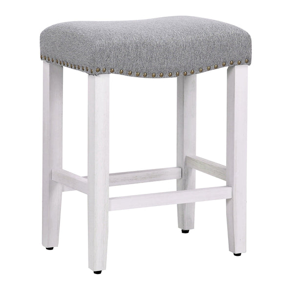 Willow 24" Upholstered Saddle Seat Bar Stool, Antique White/Gray